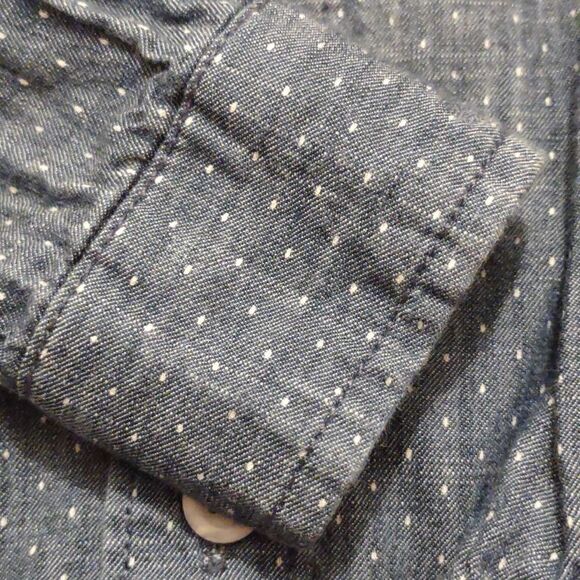 Place, Boys Size 7/8, blue dotted print denim look button long sleeve shirt - Picture 2 of 3